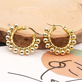 Boucles d'oreilles style ethnique bohème avec perles dorées de 4 mm qui ne se décolorent pas et design french chic