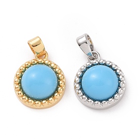 Synthetic Turquoise Charms, with Rack Plating Brass Findings, Cadmium Free & Lead Free, Long-Lasting Plated, Flat Round