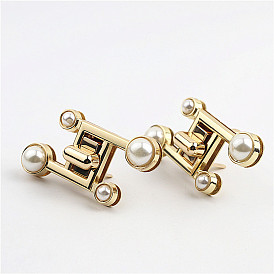Zinc Alloy Twist Bag Lock Purse Catch Clasps, with Imitation Pearl, for DIY Bag Purse Hardware Accessories
