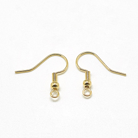 Brass Earring Hooks, Ear Wire, with Horizontal Loop, Real 18K Gold Plated