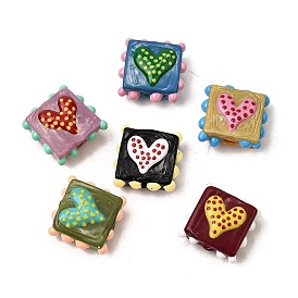 Эмалевые бусины ручной работы в технике лэмпворк, неровный квадрат с сердцем