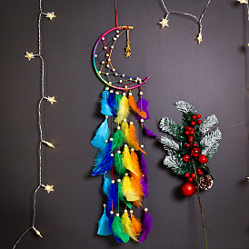 Creative hanging decoration colorful moon feather woven dream catcher wall decoration wall hanging