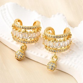 Латунные серьги-манжеты из прозрачного кубического циркония, круглые