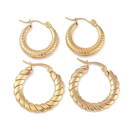 PVD Vacuum Plating 201 Stainless Steel Textured Hoop Earrings, with 304 Stainless Steel Pin