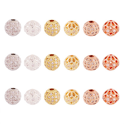 18 шт. 6 стили стойка покрытие латунь паве прозрачные кубические циркониевые бусины, долговечный, круглые