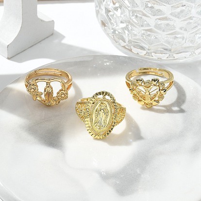 Кольца на тему девы марии, украшения из латуни для женщин, долговечный, стойки покрытие, реальный 18 k позолоченный, без свинца и без кадмия