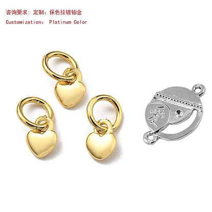 Brass Pendants, Heart Charms, with Jump Ring, Long-Lasting Plated, Lead Free & Cadmium Free