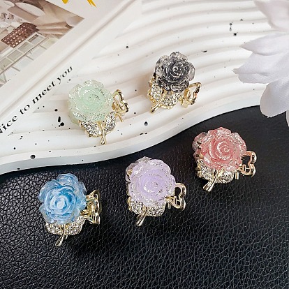 Мини-заколки для волос из сплава роз с блестками и когтями, аксессуары для волос для женщин и девочек