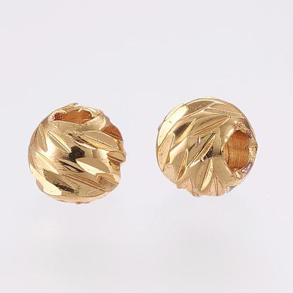 Carved Brass Beads, Long-Lasting Plated, Round