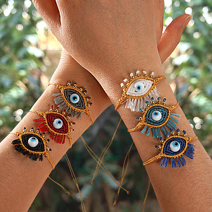 Плетеные браслеты из вощеного шнура, браслеты из стеклянных бусин для женщин, с золотыми латунными круглыми бусинами