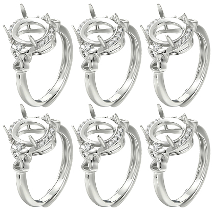 6шт. регулируемые латунные микро-паве прозрачные кубические циркониевые компоненты кольца для пальцев, 4 настройки кольца зубца когтя, долговечный, овальные