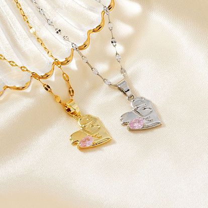 Роскошные латунные ожерелья с подвеской в форме сердца из розовых кубических цирконий для женщин