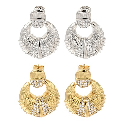 Серьги-гвоздики из латуни с двойным рогом и микропаве из прозрачного кубического циркония, долговечный, без свинца и без кадмия