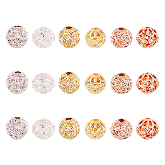 18 шт. 6 стили стойка покрытие латунь паве прозрачные кубические циркониевые бусины, долговечный, круглые