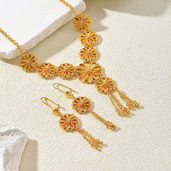 Brass Flower Tassel Earrings & Necklaces Sets for Women