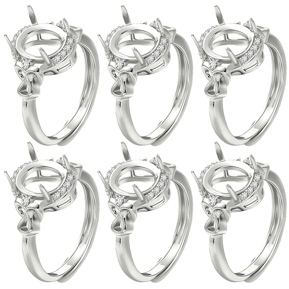 6шт. регулируемые латунные микро-паве прозрачные кубические циркониевые компоненты кольца для пальцев, 4 настройки кольца зубца когтя, долговечный, овальные