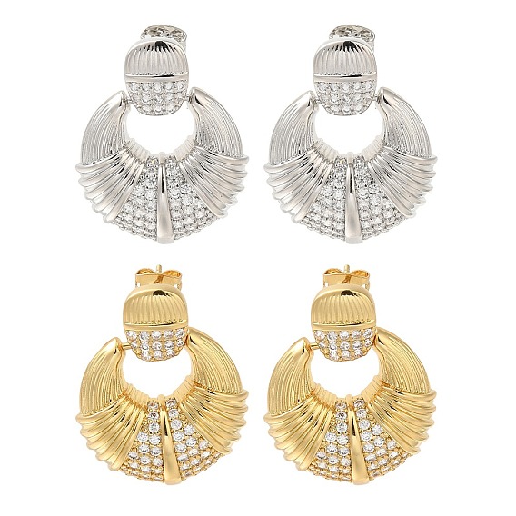 Серьги-гвоздики из латуни с двойным рогом и микропаве из прозрачного кубического циркония, долговечный, без свинца и без кадмия