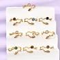 304 Stainless Steel Cuff Open Rings for Women, Leaf, with Gemstone, Ion Plating(IP), Golden