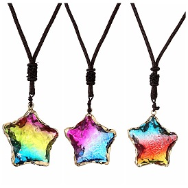 Colorful Gemstone Pendant Necklace with Glass Crystal Star - Unique Design