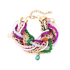 Bracelet de perles bohème multicouche avec chaîne en macramé de perles torsadées
