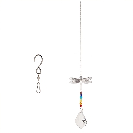 Gorgecraft Crystal Ceiling Fan Pull Chains Chakra Hanging Pendants Prism, with Cable Chains, Stainless Steel Swivel Hooks Clips and Velvet Bags, Dragonfly