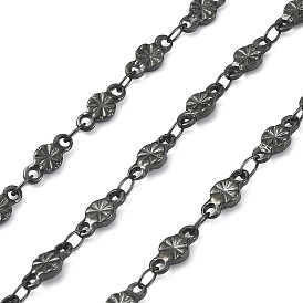 Ion Plating(IP) 304 Stainless Steel Link Chains, Soldered, with Spool, Flat Round with Flower