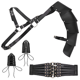 Verstellbares PU-Leder im mittelalterlichen Stil mit eiserner Fechtscheide, Stulpenarmband, breite elastische Korsettgürtel-Sets