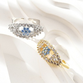 Манжеты из латуни с микро паве кубический цирконий для женщин, дурной глаз с цветком