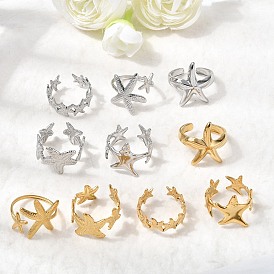 5 шт. 304 открытые манжеты из нержавеющей стали для женщин, морская звезда, ионное покрытие (ip)