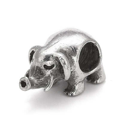 304 Stainless Steel European Beads, Large Hole Beads, Elephant