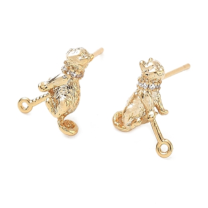 Brass Micro Pave Cubic Zirconia Stud Earring Findings, Cat Shape, with Loop
