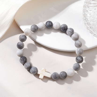 Эластичные браслеты из натуральных бусин «ястребиный глаз» и синтетической бирюзы для женщин и мужчин., круглый и крест