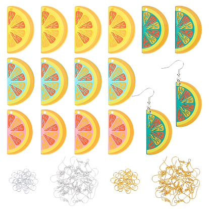 3Kit de fabrication de boucles d'oreilles pendantes à breloques orange imprimées en D pour filles et femmes, y compris les pendentifs en acrylique translucide, crochets et anneaux de saut en laiton