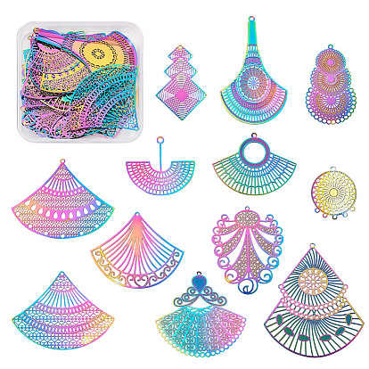 48 шт 12 стиль 201 филигранные подвески из нержавеющей стали, гравированные металлические украшения, разнообразные