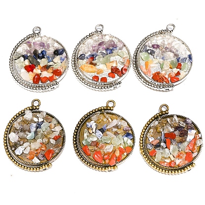 Вращающиеся подвески из натурального аметиста, зеленого авантюрина, тигрового глаза, голубой пятнистой яшмы, сердолика и красной яшмы, с металлической оправой, плоско-круглые