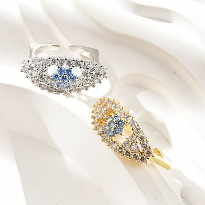 Манжеты из латуни с микро паве кубический цирконий для женщин, дурной глаз с цветком