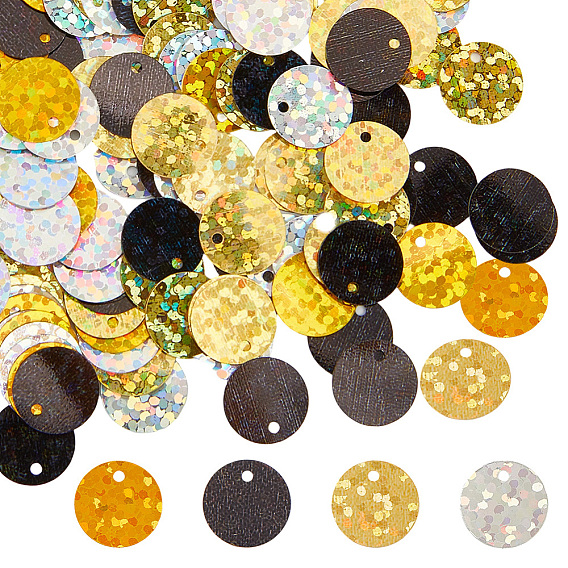 160g 4 Цветные подвески из ПВХ с пайетками/блестками, плоско-круглые, украшение-аксессуар
