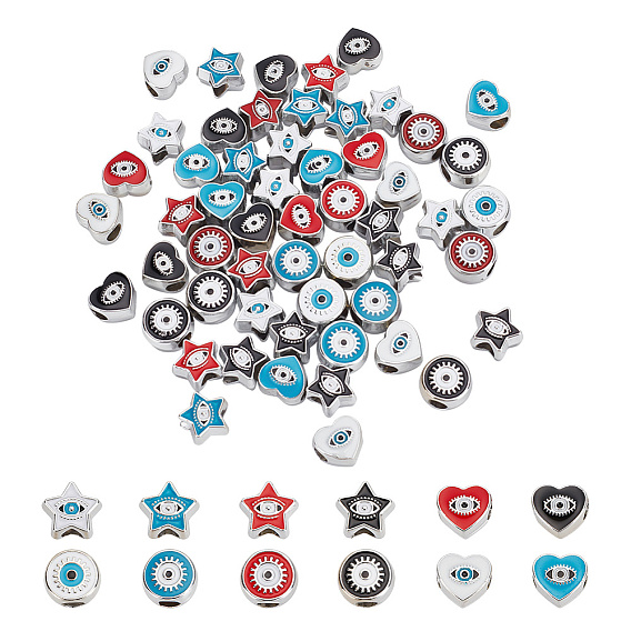 72шт 12 стиль ccb пластиковые европейские бусины, бусины с большим отверстием, звезда/сердце/плоская круглая со злыми глазами