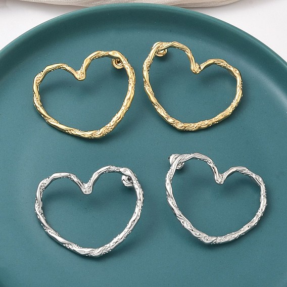 304 серьги-гвоздики в форме полого сердца из нержавеющей стали, ионное покрытие (ip)