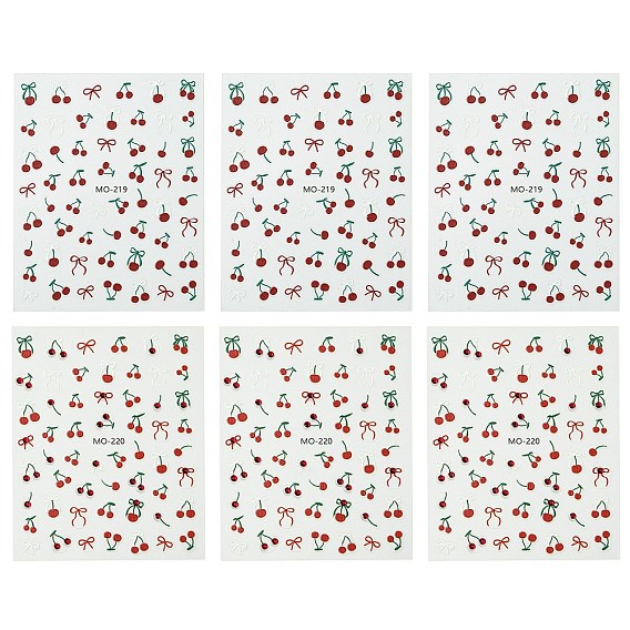 6 листы 2 стили ПВХ наклейки для дизайна ногтей, украшения для ногтей, вишни шаблон