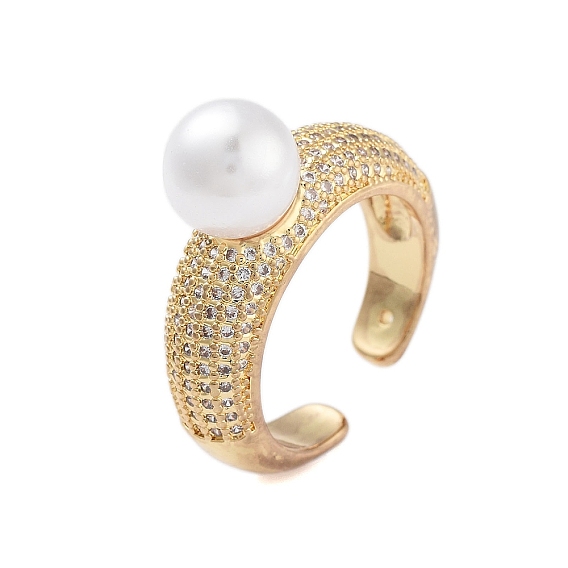 Открытые манжеты из латуни с микро-паве и кубическим цирконием для женщин, с круглым прессом с имитацией жемчуга, без кадмия и без свинца, долговечный