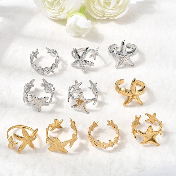 5 шт. 304 открытые манжеты из нержавеющей стали для женщин, морская звезда, ионное покрытие (ip)