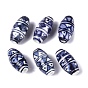 Handmade Porcelain Beads, Blue and White Porcelain, Famille Rose Porcelain, Oval with Geometric Triangle Pattern