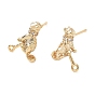 Brass Micro Pave Cubic Zirconia Stud Earring Findings, Cat Shape, with Loop
