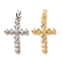 Brass Micro Pave Clear Cubic Zirconia Pendants, Cross with Rhombus Charms