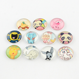 Glass Flatback Cabochons for DIY Projects, Half Round with Animal Pattern