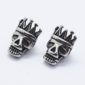 316 Surgical Stainless Steel Beads, Skull with Crown