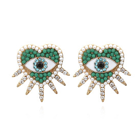 Minimalist Devil Eye Heart Earrings with Pearl for Women