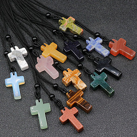 Natural crystal agate Thanksgiving gift agate braided semi-precious stone cross necklace sweater chain main gift