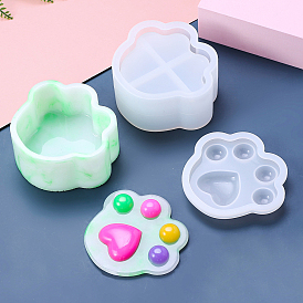 DIY Food Grade Silicone Paw Print Storage Box Molds, Resin Casting Molds, for UV Resin, Epoxy Resin Craft Making
